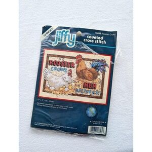 Jiffy Counted Cross Stitch 16695 Rooster Crows Country Chicken Farmhouse Craft